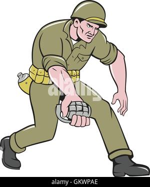 La Seconde Guerre mondiale Soldat Grenade américaine Cartoon Illustration de Vecteur
