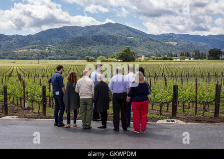 Les gens, les touristes, dégustation de vins, visite, dégustation de vin, dégustation, visite du vignoble, l'Opus One Winery, Oakville, Napa Valley, Comté de Napa, Californie Banque D'Images