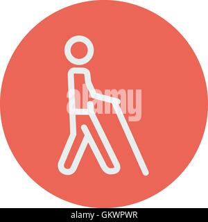 L'homme avec l'icône de la ligne mince bâton Illustration de Vecteur