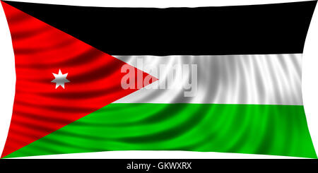 Brandissant le drapeau de la Jordanie dans l'éolien isolé sur fond blanc. La Jordanie drapeau national. La conception symbolique patriotique. Rendu 3D Banque D'Images