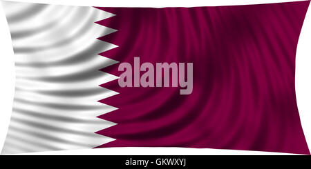 Brandissant le drapeau du Qatar dans l'éolien isolé sur fond blanc. Drapeau national du Qatar. La conception symbolique patriotique. Rendu 3D Banque D'Images