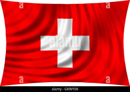 Drapeau de la Suisse en agitant dans vent isolé sur fond blanc. Drapeau national suisse. La conception symbolique patriotique. Rendu 3D Banque D'Images