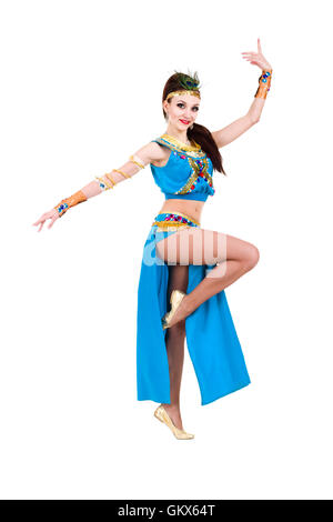 Pharaon danse femme portant un costume égyptien. Banque D'Images