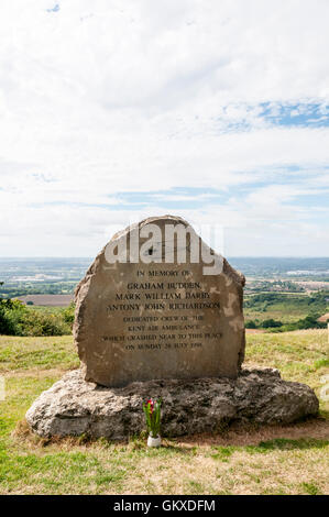 Kent Air Ambulance 1998 Accident d'hélicoptère à Blue Bell Hill Memorial dans les North Downs, Kent. Banque D'Images