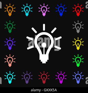 L'icône lampe signe. Beaucoup de symboles colorés pour votre conception. Vector Illustration de Vecteur
