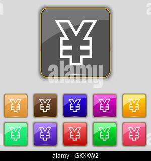 Icône Yen JPY signe. Set avec 11 boutons de couleur pour votre site. Vector Illustration de Vecteur