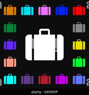 Valise iconi signe. Beaucoup de symboles colorés pour votre conception. Vector Illustration de Vecteur