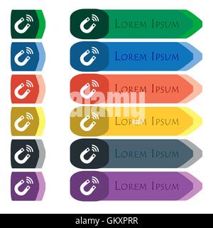 L'icône de l'aimant. Ensemble de boutons longue colorée, lumineuse avec des petits modules. Modèle plat Illustration de Vecteur