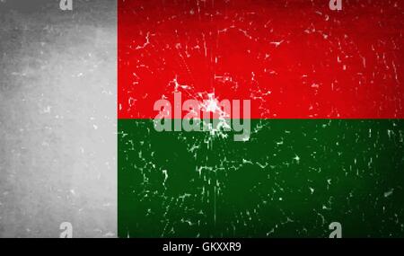 Drapeaux Madagascar avec du verre brisé la texture. Vector Illustration de Vecteur