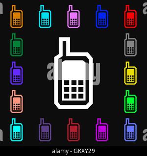 L'icône de téléphone mobile signe. Beaucoup de symboles colorés pour votre conception. Vector Illustration de Vecteur