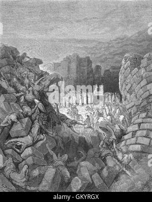 Gravure des murs de Jéricho tomber par Gustave Doré Banque D'Images