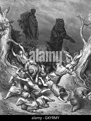 Gravure de l'enfants détruits par des ours par Gustave Doré Banque D'Images