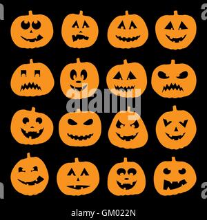 Ensemble de 16 citrouilles d'halloween Illustration de Vecteur