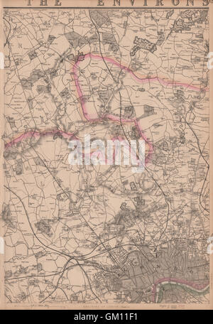 Au nord-ouest de Londres. Hampstead Harrow Ealing Tottenham Barnet. WELLER, 1863 map Banque D'Images