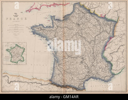 La France. Avant l'annexion de la Savoie et Comte de Nice. JW Lowry, 1863 map Banque D'Images