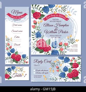 Jeu de cartes de mariage floral Illustration de Vecteur