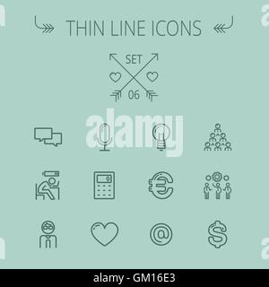 Business icon set ligne mince Illustration de Vecteur