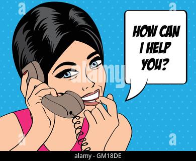 Femme la causerie au téléphone, pop art illustration Illustration de Vecteur