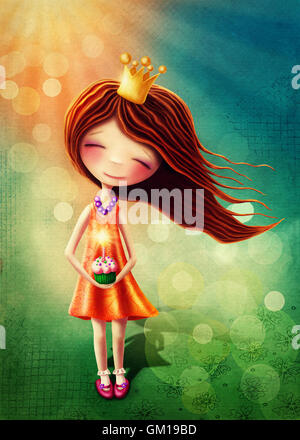 Little Fairy girl with birthday cup cake Banque D'Images