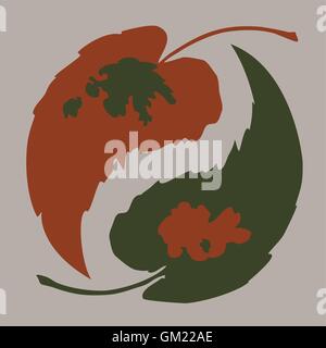 Logo de l'automne. Deux feuilles qui tombent dans la forme Yin Yang. Vecteur conception plate pour logo, sac, t-shirt etc., sur fond séparés. Illustration de Vecteur