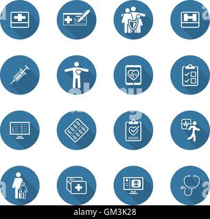 Medical and Health Care Icons Set. Modèle plat. Long Shadow. Illustration de Vecteur