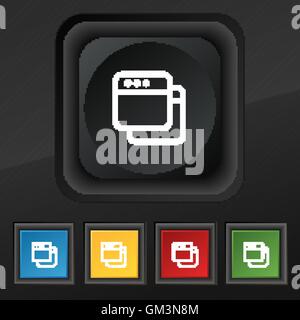 L'icône de la fenêtre de navigateur simple symbole. Ensemble de cinq boutons coloré et élégant sur la texture noire pour votre conception. Vector Illustration de Vecteur