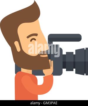 Avec son caméscope vidéo vidéographe Illustration de Vecteur