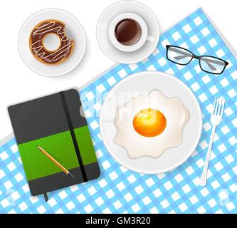 Délicieux petit-déjeuner avec du café et des œufs Illustration de Vecteur