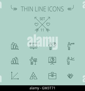 Business icon set ligne mince Illustration de Vecteur