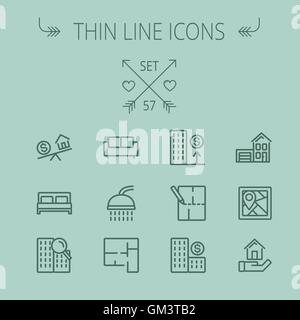 Real Estate fine ligne icon set Illustration de Vecteur