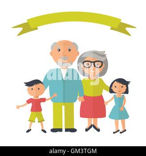 Les cadres supérieurs des grands-parents avec leur grandchilds. Les gens notion de famille. Vecteur de style plat. Journée des grands-parents l'illustration. Illustration de Vecteur