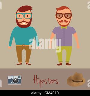 Les gens branchés character design. Deux jeunes hommes style hippie. Vector illustration. Illustration de Vecteur