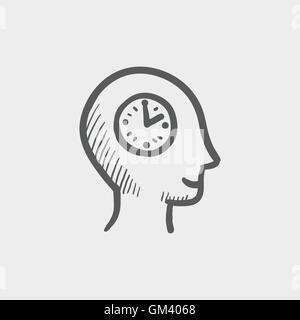 Dans l'icône horloge tête croquis Illustration de Vecteur