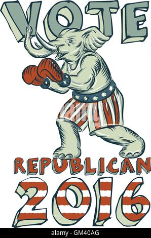 Voter républicain 2016 Boxer Éléphant Gravure isolés Illustration de Vecteur