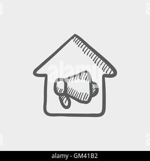 Alarme incendie maison icône croquis Illustration de Vecteur