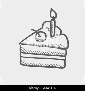 Tranche de gâteau avec une bougie icône croquis Illustration de Vecteur