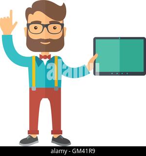Businessman holding tablet and smiling Illustration de Vecteur