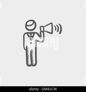 L'homme avec l'icône esquisse mégaphone Illustration de Vecteur
