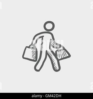 Man carrying shopping bags icône sktech Illustration de Vecteur