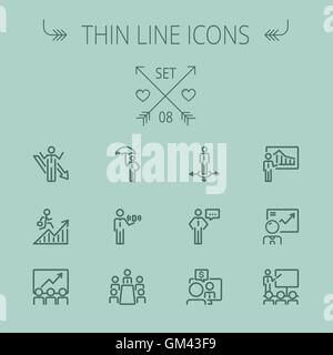 Business icon set ligne mince Illustration de Vecteur