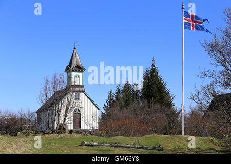 Petite vieille chapelle dans Þingvellir, Islande Banque D'Images