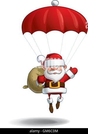 Santa heureux - Parachute sac de cadeaux Illustration de Vecteur