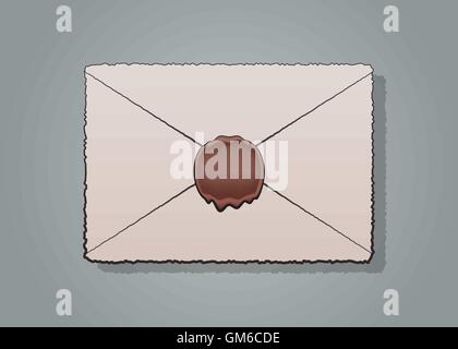Mail ou lettre enveloppe scellée avec sceau en cire stamp Illustration de Vecteur
