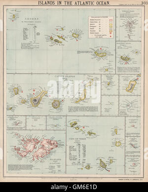 Îles de l'Atlantique. Canaries Madère Açores Cap-Vert Îles Malouines. LETTS, 1889 map Banque D'Images