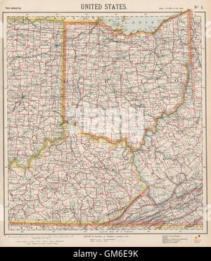 USA. Avec des parties de l'Ohio du Kentucky, de la Virginie et de l'Indiana. Chemins de fer. LETTS, 1889 map Banque D'Images