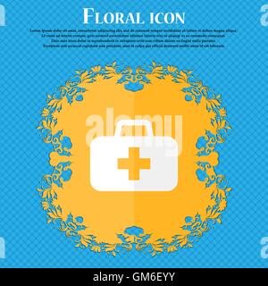 Armoire à médicaments . Design plat floral sur un fond abstrait bleu avec place pour votre texte. Vector Illustration de Vecteur