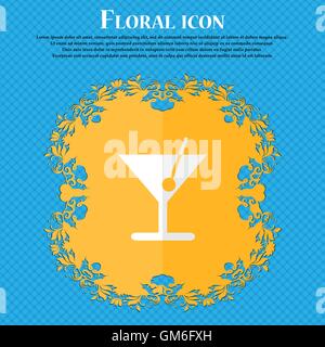 Cocktail. Design plat floral sur un fond abstrait bleu avec place pour votre texte. Vector Illustration de Vecteur