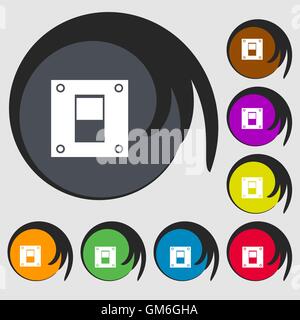 L'icône de l'interrupteur d'alimentation signe. Symboles sur huit boutons de couleur. Vector Illustration de Vecteur