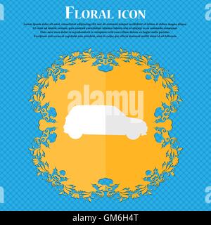 Jeep. Design plat floral sur un fond abstrait bleu avec place pour votre texte. Vector Illustration de Vecteur