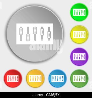 Dj mix de la console et les boutons poignées symbole icône. Symboles sur huit boutons plats. Vector Illustration de Vecteur